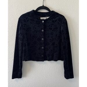 VTG 90s Y2k Cardigan Top Size 4P Black Burnout Velvet Cropped Whimsigoth Witchy